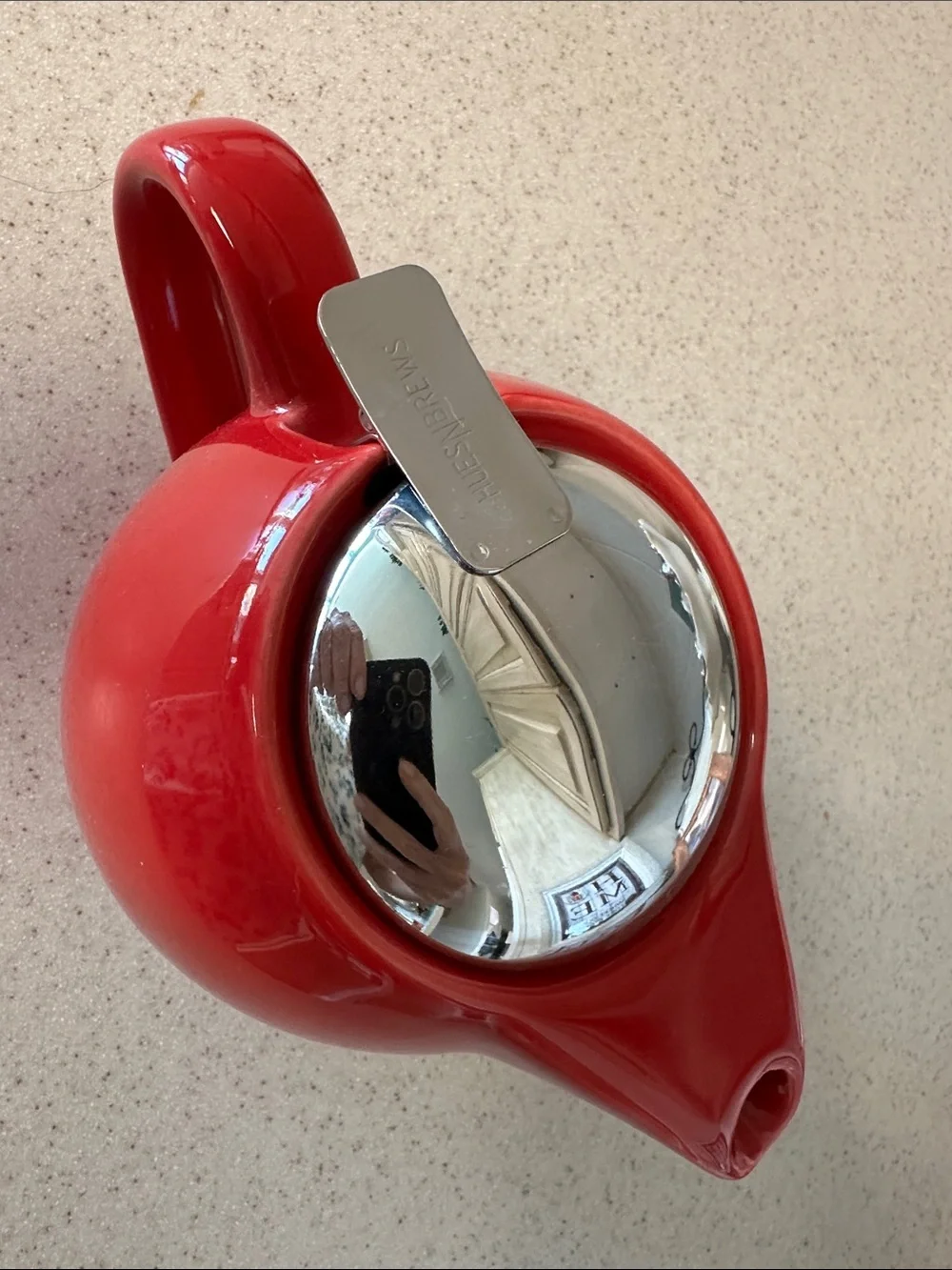 Red Ceramic Creamer Pot with Stainless Steel Lid